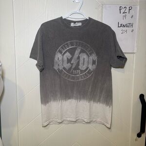 Topman AC/DC High Voltage Rock N Roll Dip Dye Graphic Band Tee Grey White Small